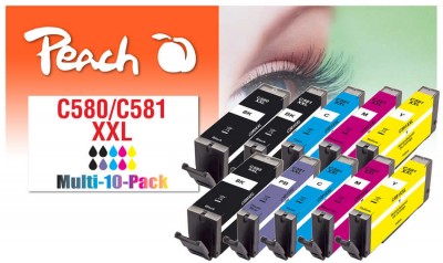 Peach Pack of 10 Ink Cartridges, compatible with Canon PGI-580XXL, CLI- 581XXL